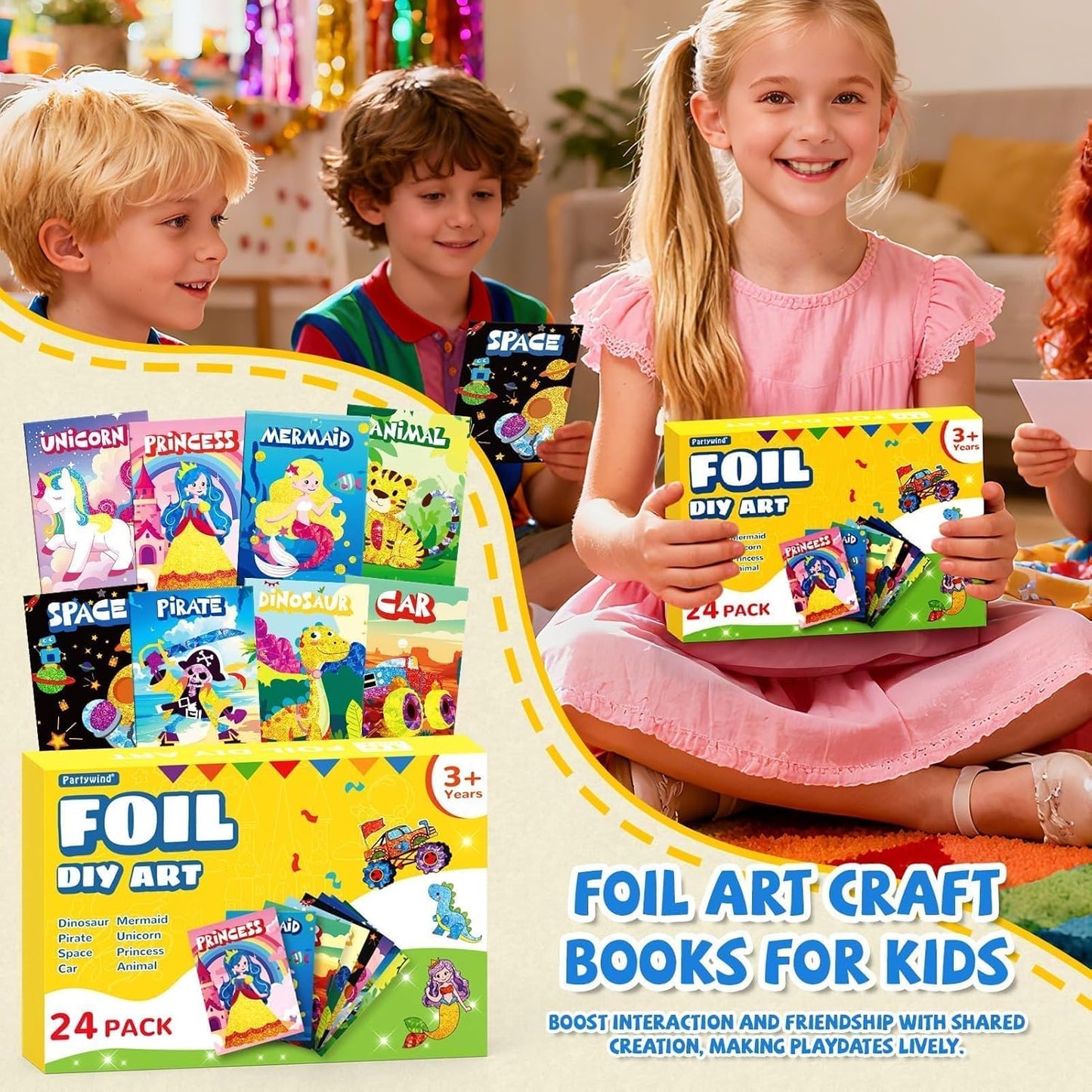 PARTYWIND Party Favors for Kids, 16 Pack Foil Art & Craft Books Bulk for Kids 4-8, Easter Basket Goodie Bag Stuffer & DIY Creative Activity Toys for Kids Birthday Party Favors, Classroom Prizes