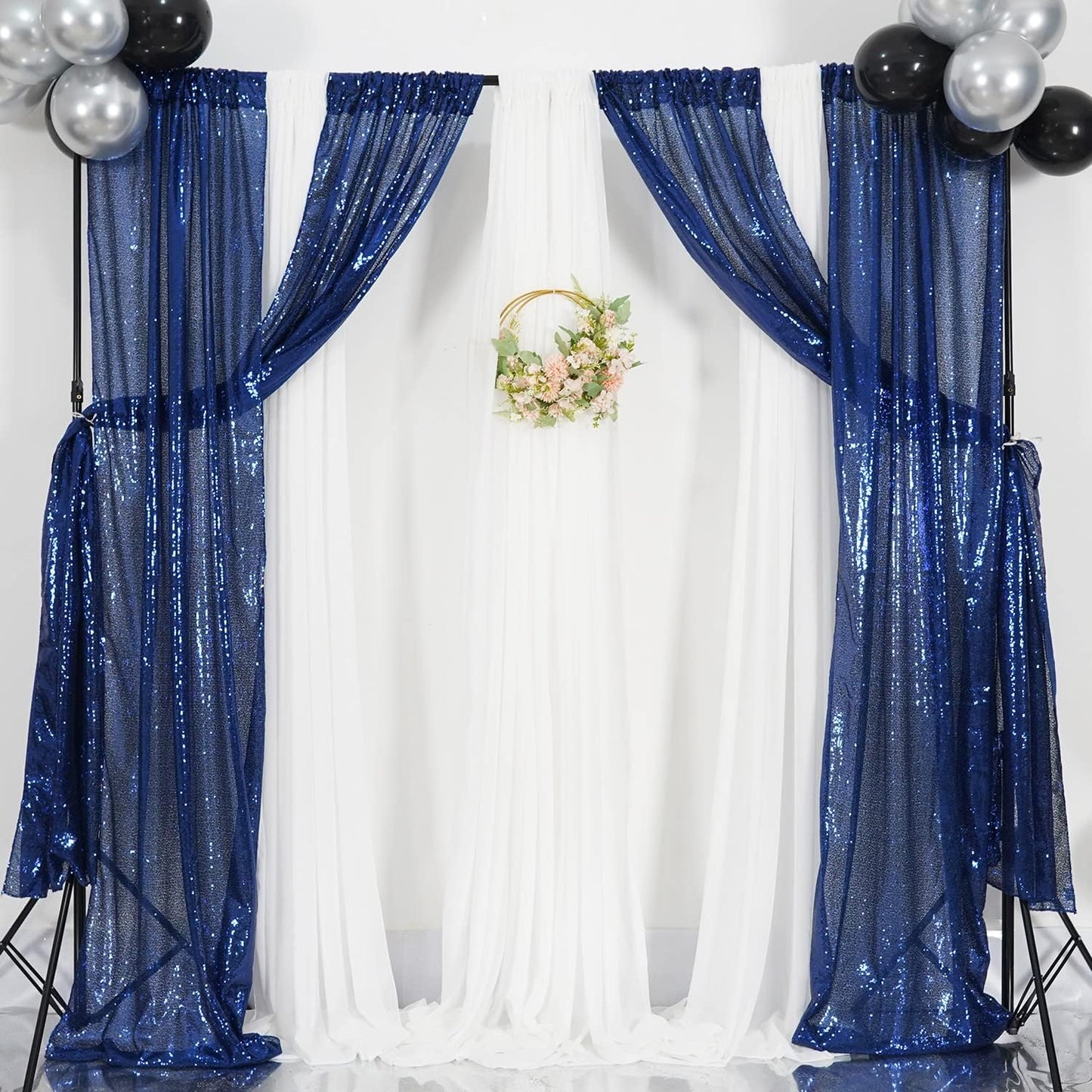 Poise3EHome Black Sequin Backdrop Curtains, 2 Panels 2FTx8FT Glitter Photo Booth Backdrop for Halloween Birthday Bachelorette Wednesday Twilight Party Decorations