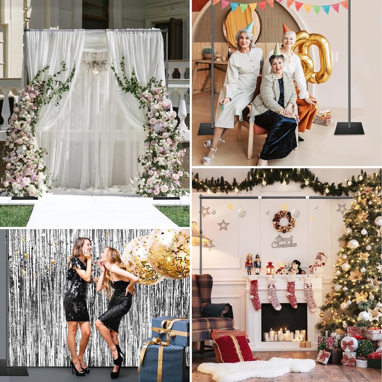 Backdrop Stand, 6.5ft Height 9ft Width Adjustable Photography Background Support Poles with Heavy Duty Flat Base, Photo Metal Steel Pipe and Drape Frame Kit for Parties Birthday Wedding