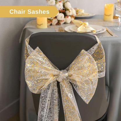 Snowkingdom 2 Pieces Gold Table Runner, Sequin Glitter Foil Metallic Thin Mesh Runner Roll 11"x108", Gold Table Decorations for Event Party, Wedding, Birthday Party, Christmas