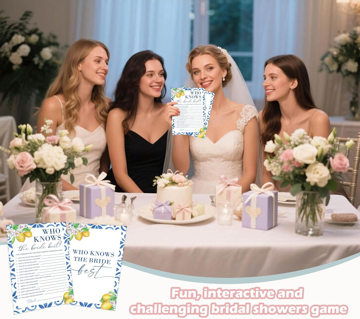 Mediterranean Lemon Bridal Shower Bingo Game with Blank Squares, Pack of 30 Game Cards, Bridal Shower Decorations, Wedding Engagement Decor, Bachelorette Party Supplies - KR30