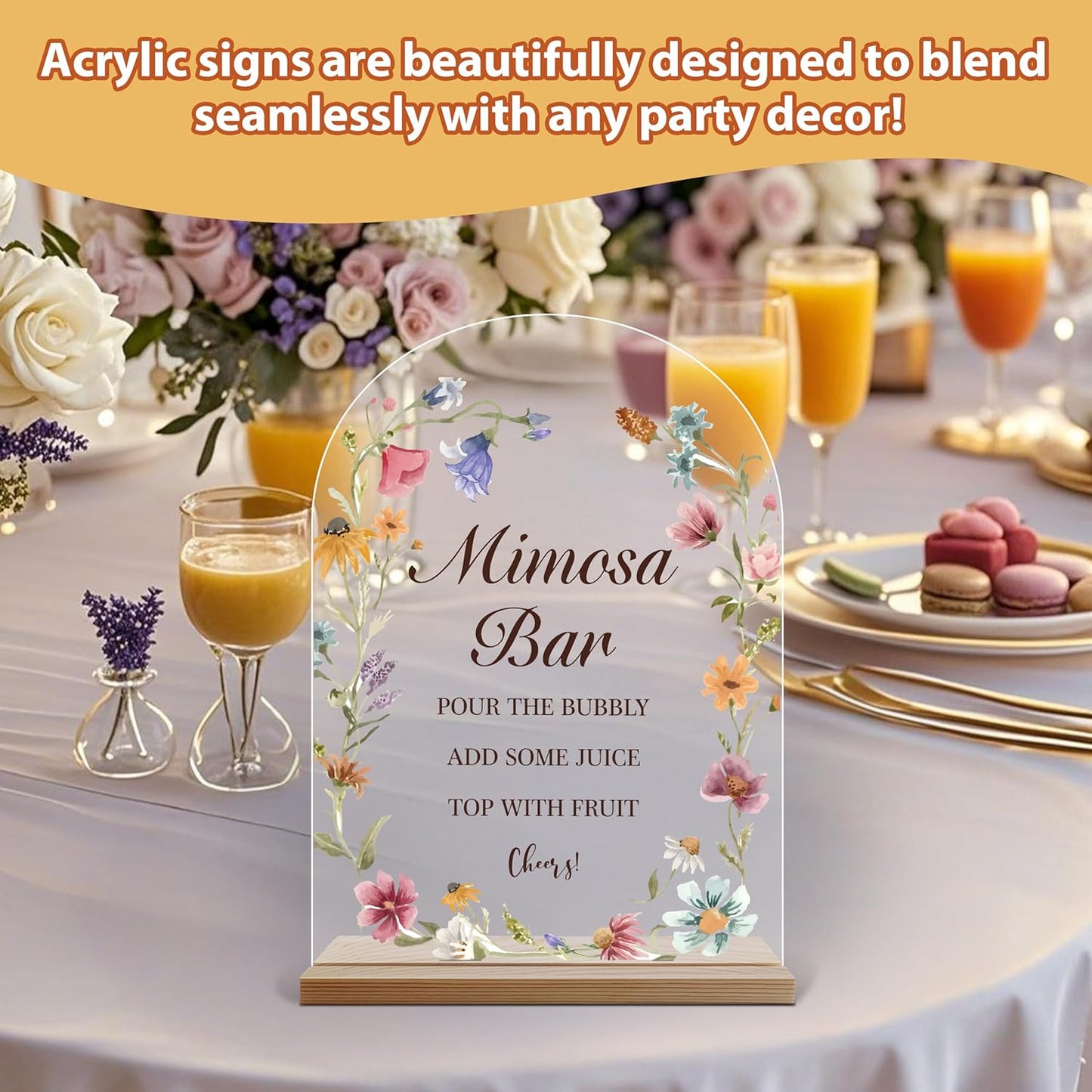 Acrylic Arch Mimosa Bar Sign, Pink Bow Champagne Acrylic Mimosa Bar With Base Supplies For Baby Shower Bridal Shower, Birthday, Bachelorette Engagement Party, Welcome Sign For Table Party -A14