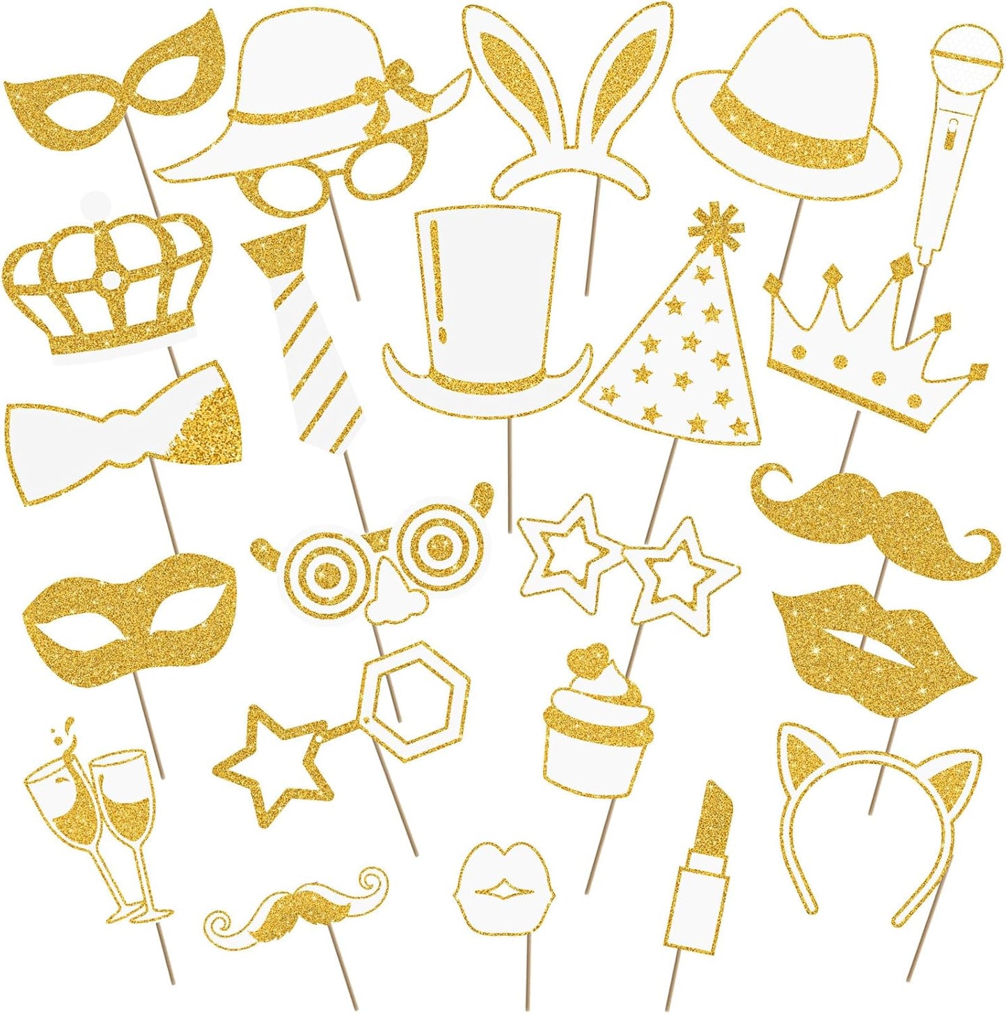 Zonon 24 Pcs Funny Photo Booth Props Class of 2026 Graduation Birthday Wedding Family Class Reunion Prom Disco Party Celebration Decoration Supplies Mix of Hats, Lipstick, Tie(Blue and Black)