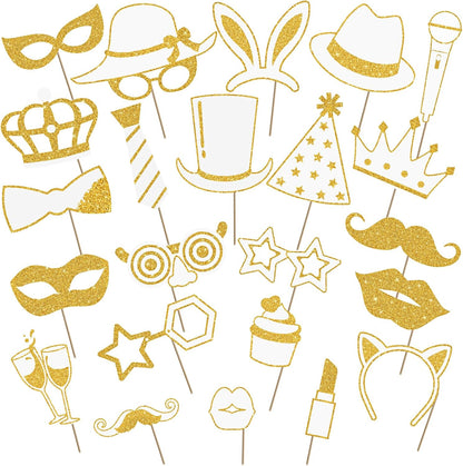 Zonon 24 Pcs Funny Photo Booth Props Class of 2026 Graduation Birthday Wedding Family Class Reunion Prom Disco Party Celebration Decoration Supplies Mix of Hats, Lipstick, Tie(Blue and Black)
