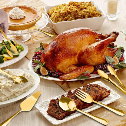 Serving Utensils, XEVOM 6-Piece Stainless Steel Serving Utensil Set Include Serving Spoon, Slotted Serving Spoon, Serving Fork,Serving Tong, Appetizers Tong,Pie Server (Silver), Regular