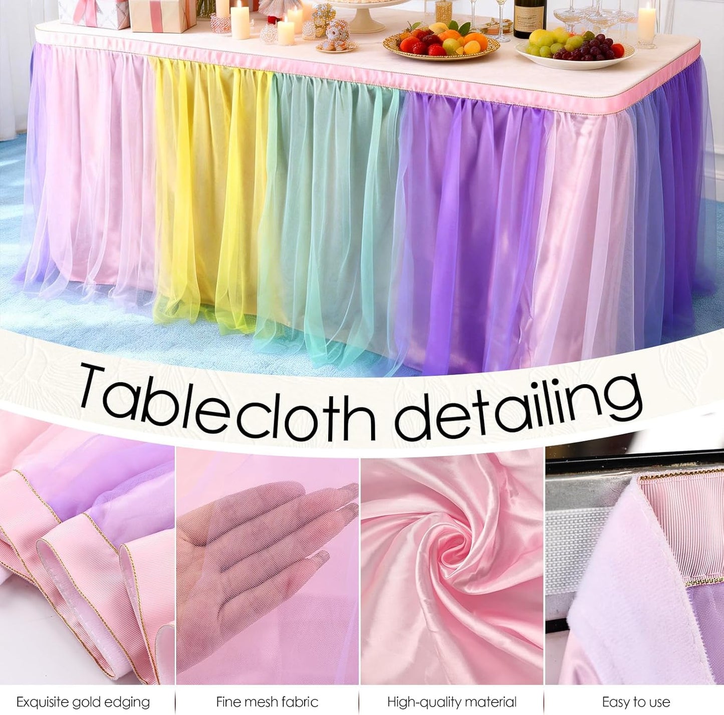 THARAHT Tulle Table Skirt 6FT 180CM Long for Rectangle Tables Round Tables Ruffle Desk Skirt for Princess Girls Birthday Party Cake Dessert Decorations Table Skirt