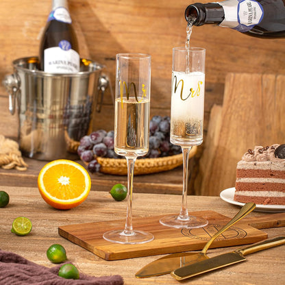 Wedding Cake Knife and Server Set, Mr and Mrs Champagne Flutes With Sliver Cake Cutting Set For Wedding Bridal Shower Gifts