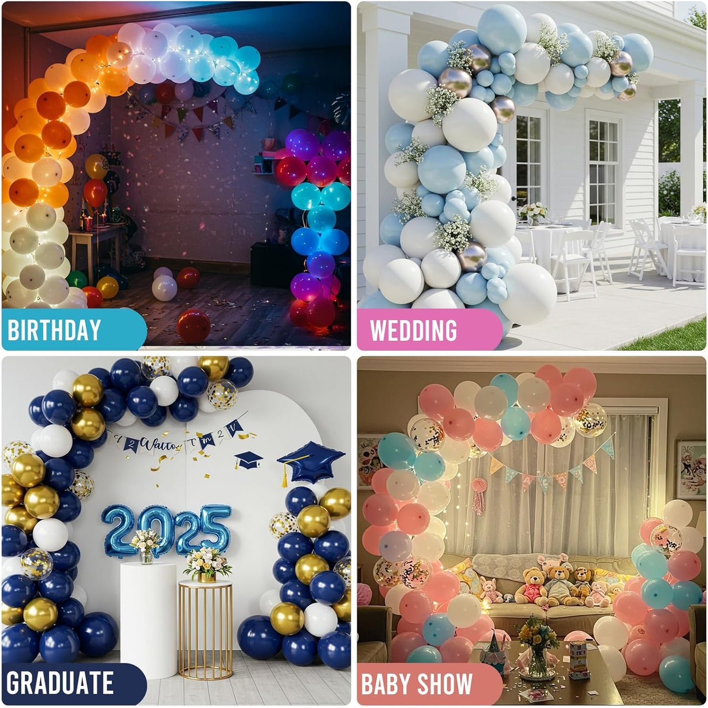 AerWo Balloon Arch Kit with Balloon Pump Electric, 8.2FT & 5FT Half Balloon Arch Stand with Base, Free Bending Balloon Stand Kit for Wedding Birthday Party Baby Shower Graduation Decorations