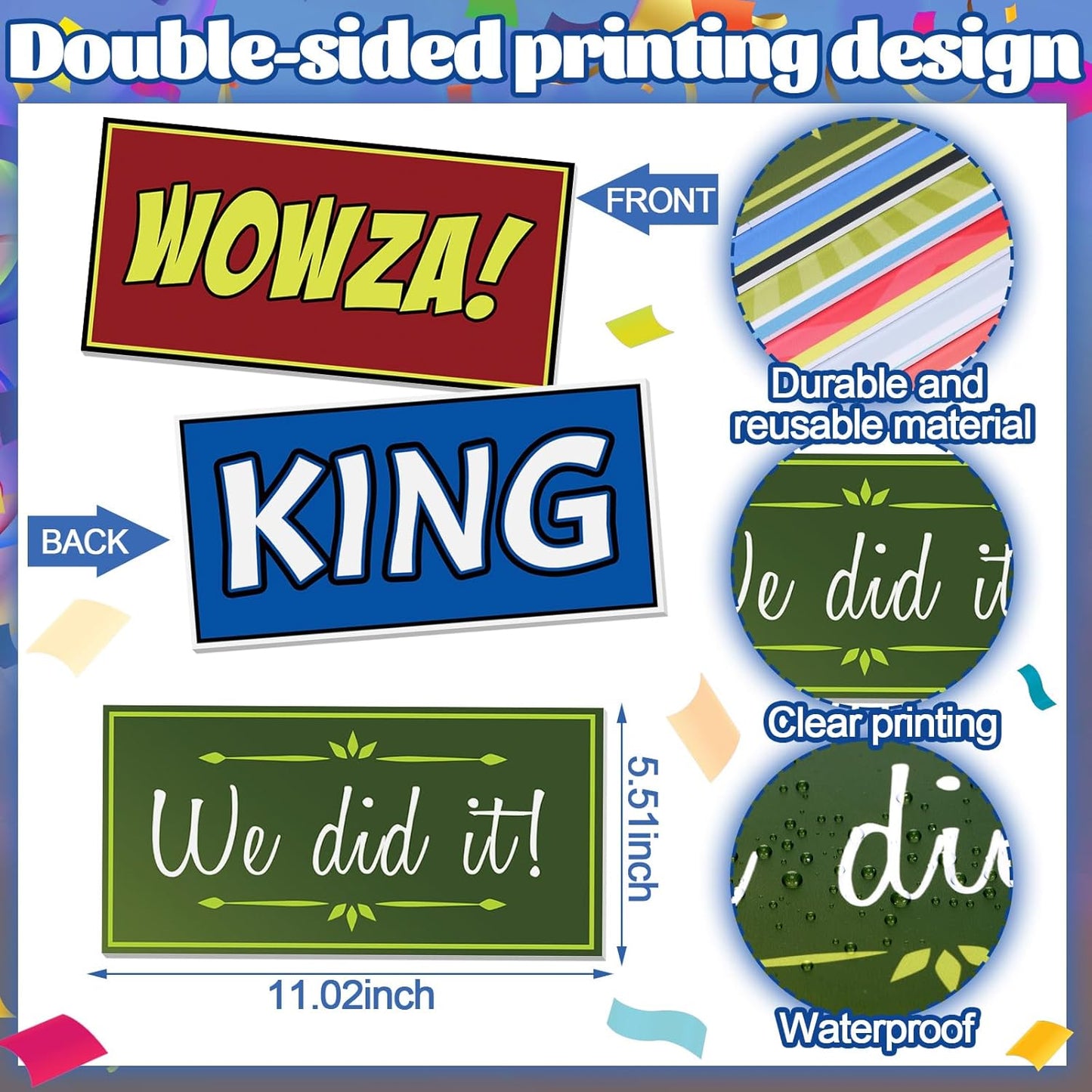 AceOrbit 64 Designs Funny Photo Booth Prop for All Occasion Double Sided 11x5.5'' Photobooth Props Sign Decor DIY Waterproof Selfie Sign for Wedding Graduate Birthday Party Supplies(Classic Style)