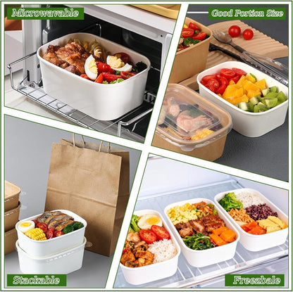 50-Pack 29oz Disposable Kraft Paper Bowls【with Lids and Forks】,Meal Prep Containers Disposable Togo Food Deli Containers for Restaurant Supplies Take Out Containers, Microwave Safe for Hot/Cold Food