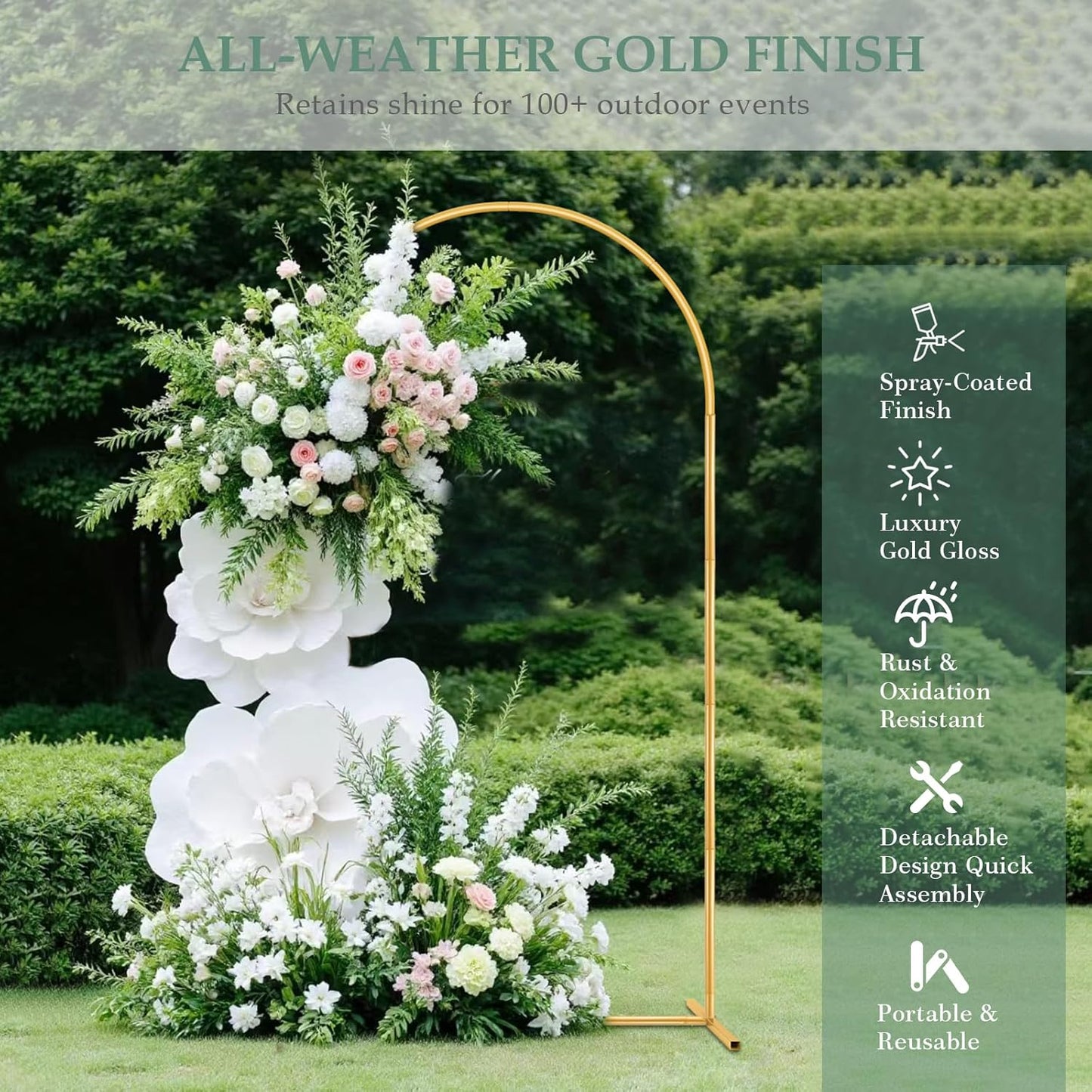 WellSign Wedding Arch Backdrop Stand 7.2FT, 6FT Set of 2, Gold Metal Balloon Arch kit Stand for Gender Reveal Ceremony Engagement Anniversary Bridal Valentine Party Event Decoration