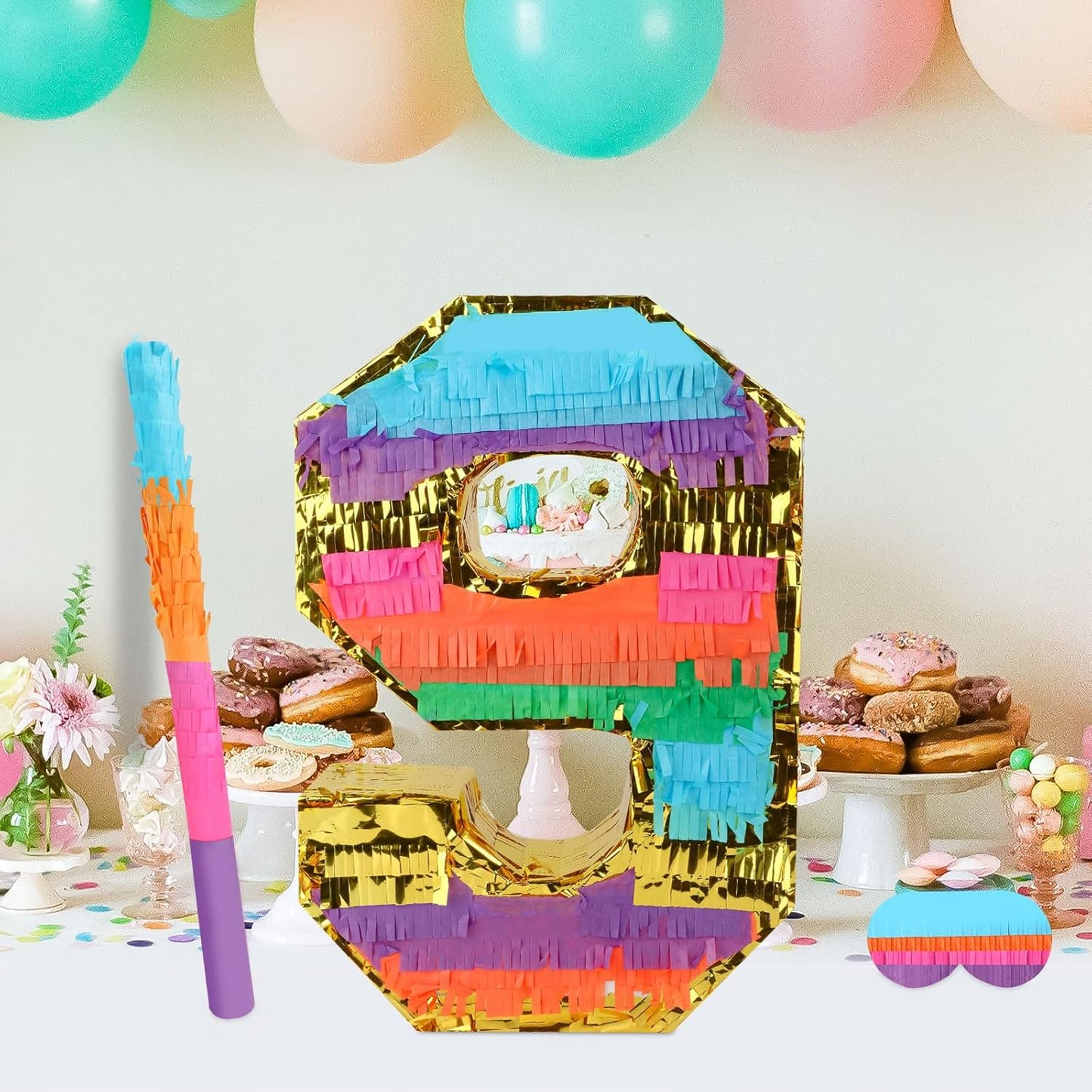 Dinosaur Pinata - Dinosaur Decorations with a Blindfold and Bat for Boys Girls Animal Themed Birthday Party Kids Classroom Game Decorations Supplies (15.7 x 11.4 x 3.1 Inches)