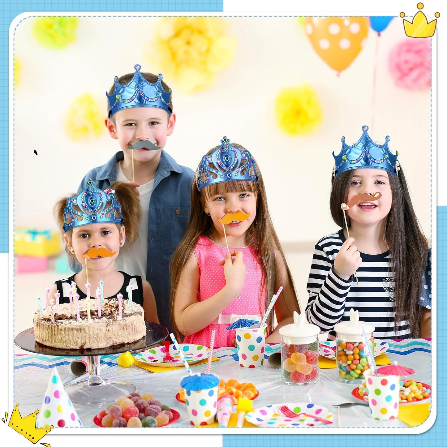 Yaomiao 44 Pcs Birthday Foam Crowns for Kids Princess Tiaras King Hat Bulk Diamond Sticker Kits for Crown Party Supplies