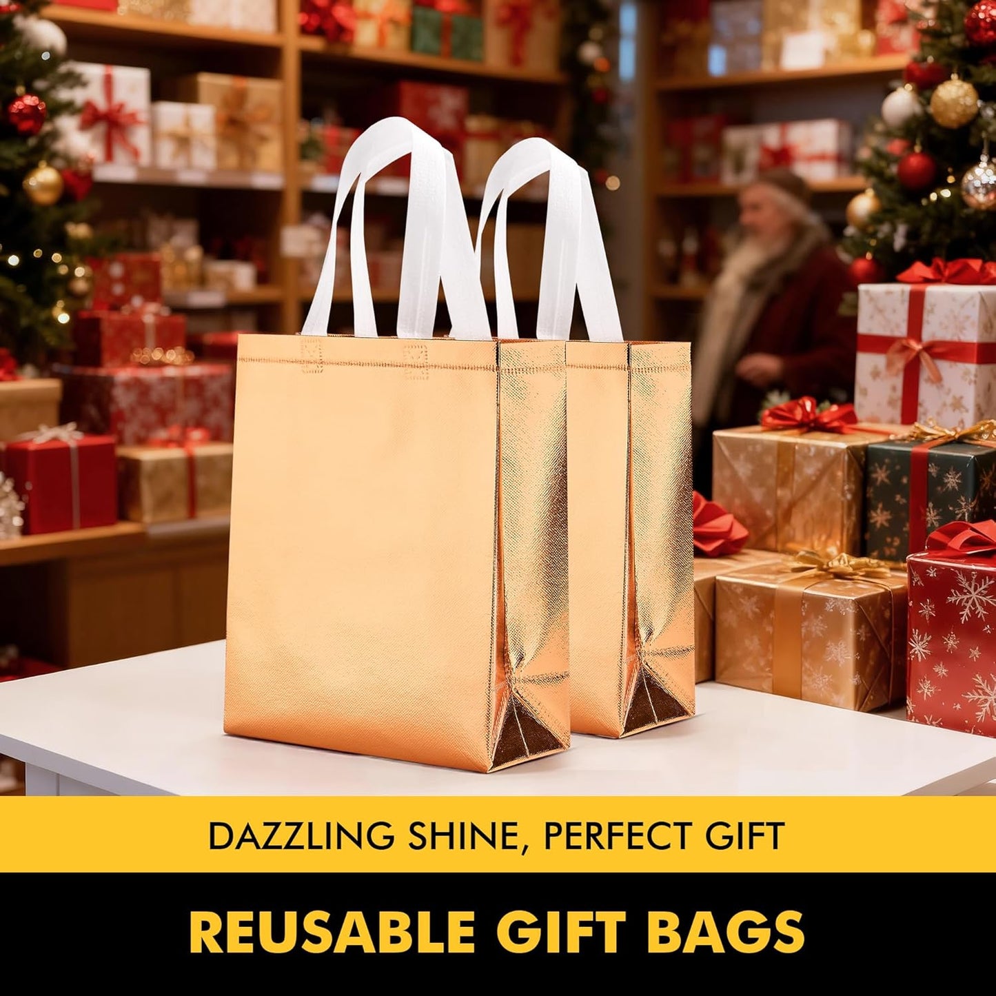 RACETOP 15 Pcs Iridescent Glossy Gift Bags Medium Size, 8x4x10 Inch Holographic Reusable Gift Bags with Handles, Ideal for Birthday, Wedding, Bachelorette, Party Favors, Holiday Goodie