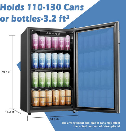 EUHOMY 4.5 Cu.ft Beverage Refrigerator and Cooler, 145 Can Mini fridge with Glass Door for Soda Beer Wine, Small Drink Dispenser with Digital Adjustable Thermostat for Home Office Bar