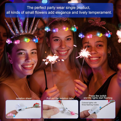 QSJQllo 20 Pcs LED Flower Crowns Headbands,Light Up Headbands For Women,Glow In The Dark Headband Wreath,Suitable For Birthdays,Weddings, Halloween, Christmas, Role-Playing, Beach Parties
