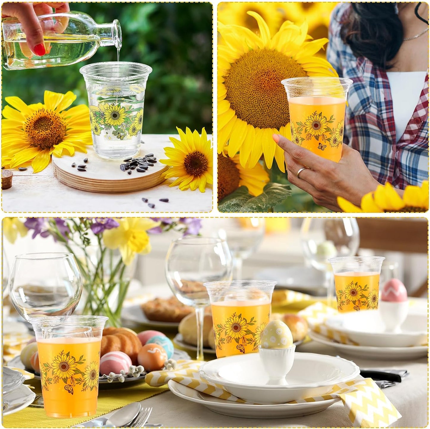 Hushee 60 Pcs Purple Floral Cups with Spring Summer Flower 16 oz Wildflowers Plastic Disposable Drinking Cups for Summer Spring Birthday Baby Shower Wedding Party Supplies