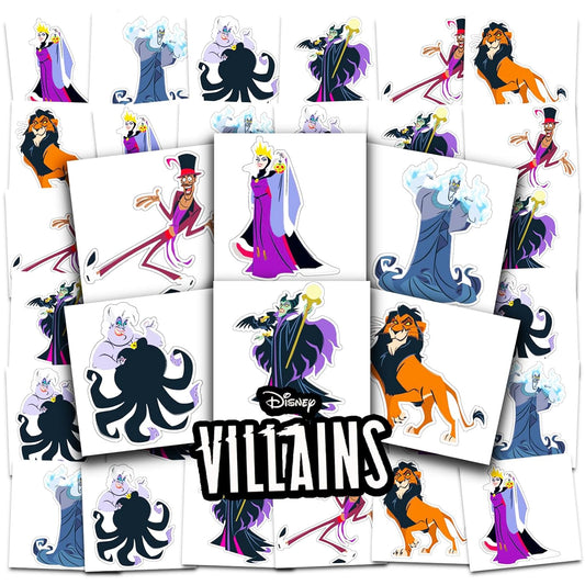 Disney Villains Tattoos Party Favors Bundle ~ 72 Perforated Individual 2" x 2" Villains Temporary Tattoos for Kids Boys Girls (Disney Villains Party Supplies)