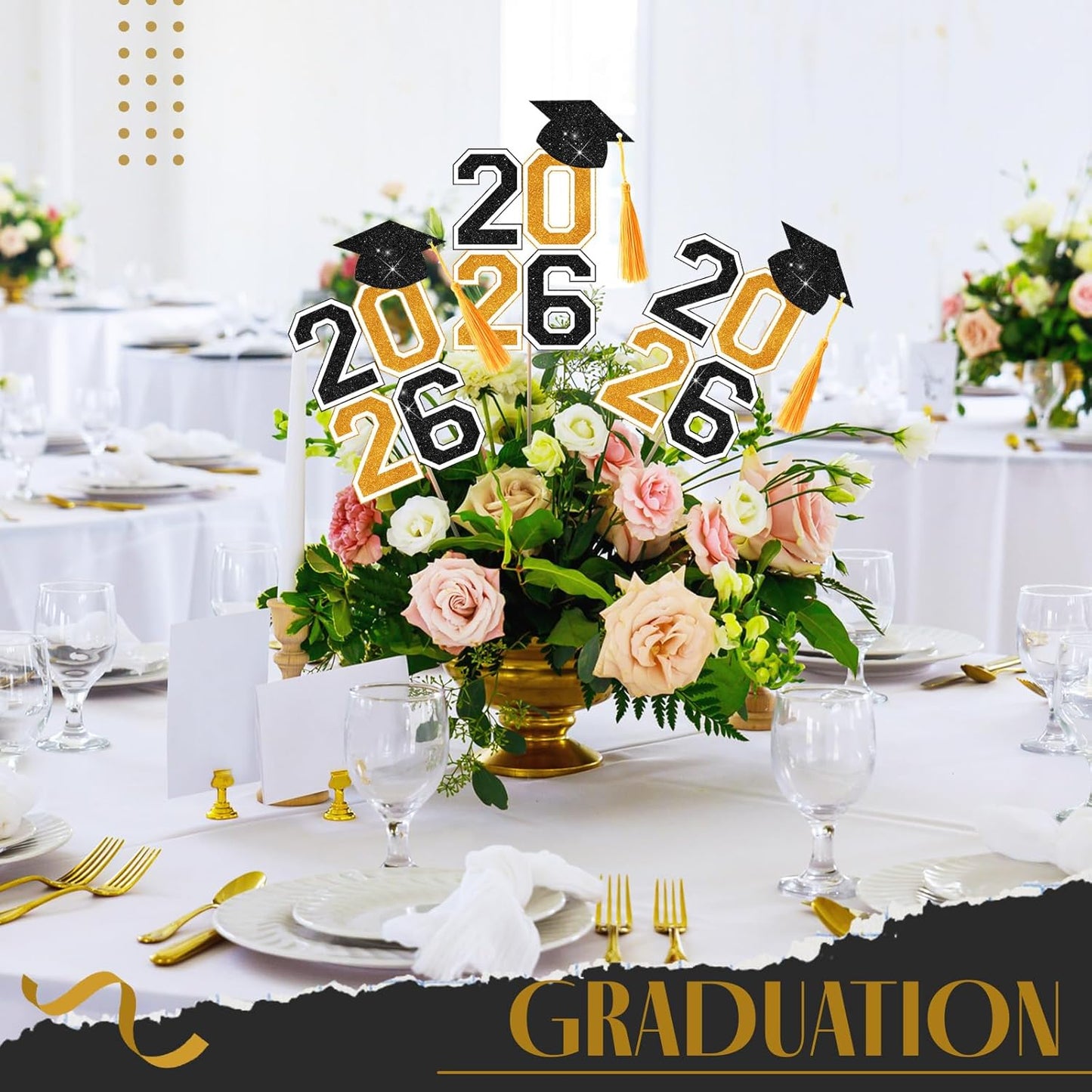 10 Pcs Graduation Table Centerpieces Sticks with Tassels, class of 2026 Grad Cap Picks Table Decoration Cupcake Toppers for Party Centerpiece Decoration Supplies(Blue and Gold)