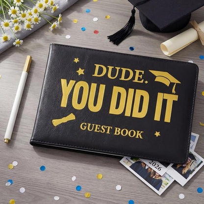 Frienda 2026 Graduation Guest Book Leather Guest Sign in Book with Pen Graduation Party Favors Congratulation Graduates Signature Books(Class of 2026,Black, Gold)