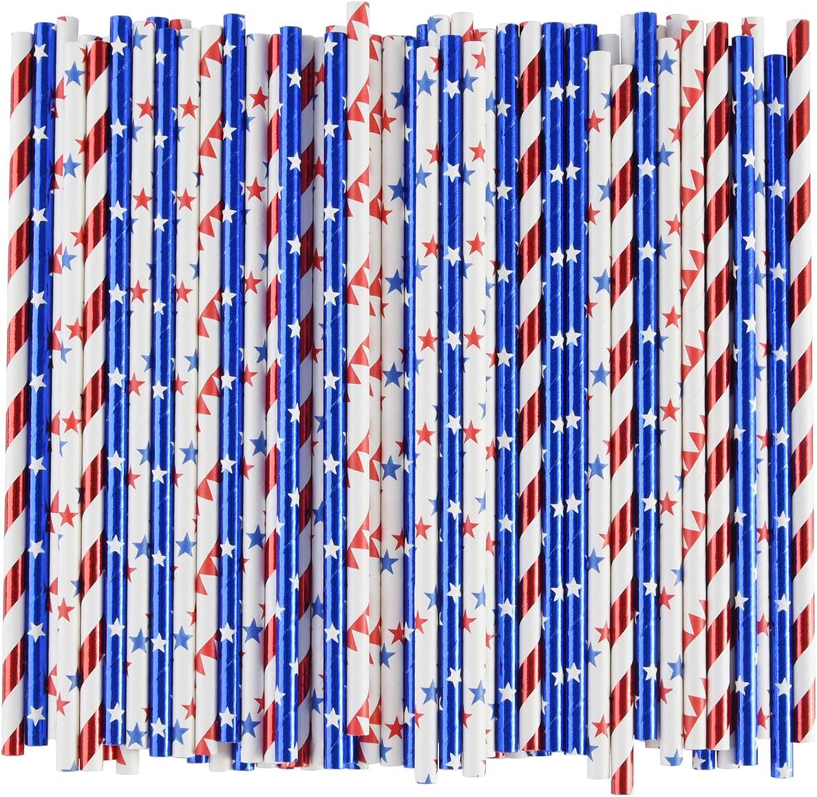 ALINK American Flag Red Blue White Paper Straws, 100 Straws for Memorial Day /4th of July, Super Bowl, Patriotic Party, Americana Themed Party Celebration