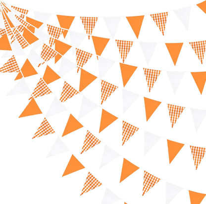 32Ft Dusty Blue Party Decorations Retro Blue Gingham Triangle Banner Flag Pennant Fabric Garland Streamers for Nautical Wedding Birthday Ahoy Achor Bridal Baby Shower Under The Sea Decor Supplies