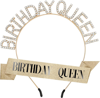 Birthday Sash & Crown for Women - Tiara Headband, Girls' Decorations Accessories