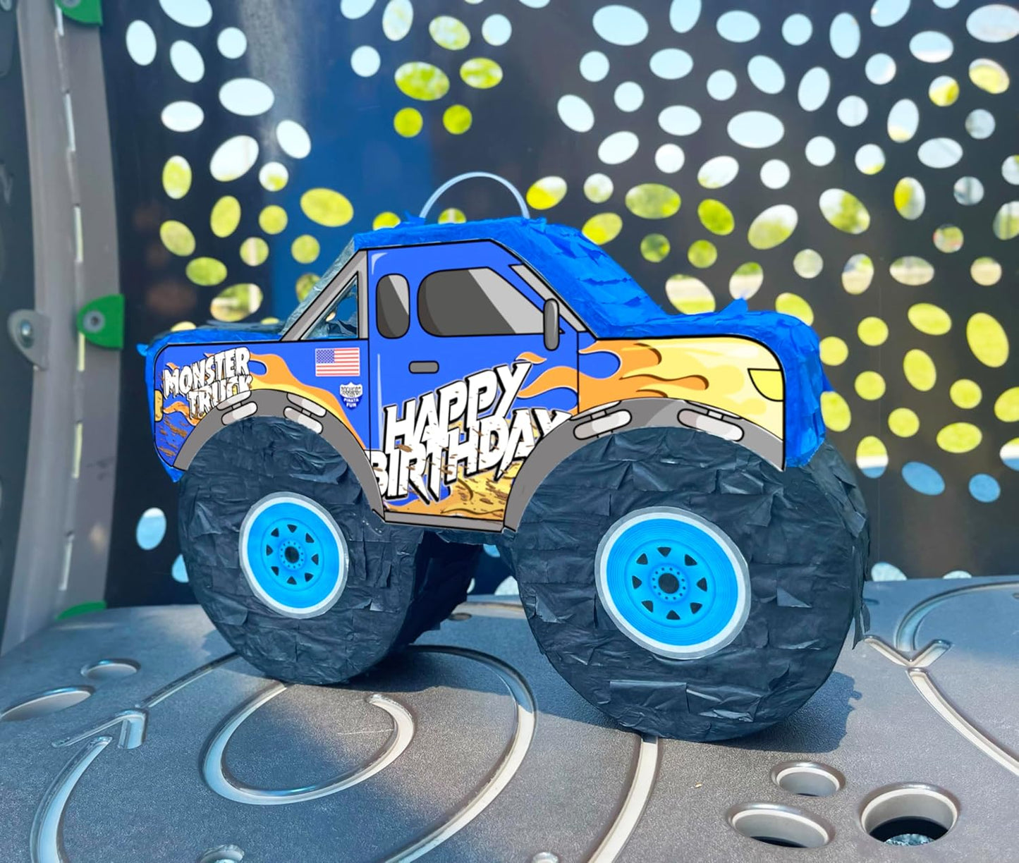 Jergrim Blue Monster Truck Piñata, Small 4 Piece Set, perfect for Kids Birthday Parties, Race Car Party Supplies fits piñata candy and party favors (17”X11”) Durable!