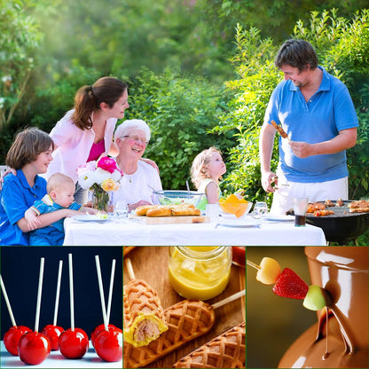 Natural Bamboo Skewers 6 Inch, Kids Friendly/True Semi Pointed, For Fruit Kabobs Kebab Swizzle Appetizer Chocolate Fountain Fondue BBQ, Wooden Sticks For Cake Pop, Lollipop, Size Choices 4.3”,8”,10”