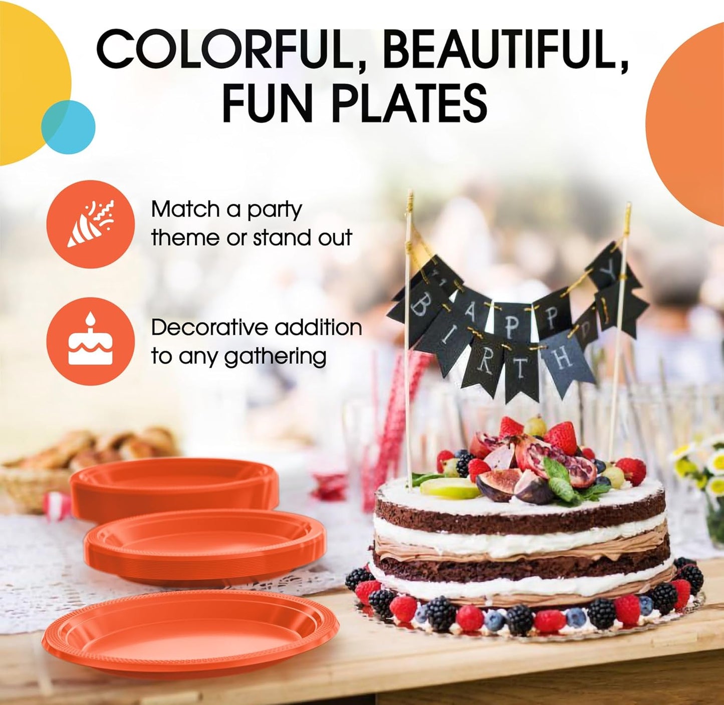 Party Solids Black Plastic Plates For Party 10" Black Disposable Plates For Party Supplies 100 Pcs Plastic Dinnerware Sets Heavy Duty 350 GSM Disposable Dinnerware Set