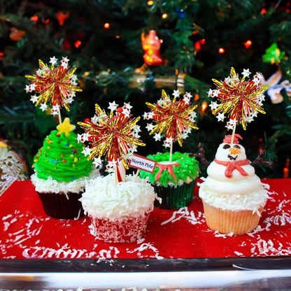 Ephlyn 30Pcs Foil Firework Cupcake Toppers Sparkle Tinsel Cupcake Picks Drink Stirrers Cocktail Food Fruit Toothpicks for Baby Shower Graduation Party Supplies White