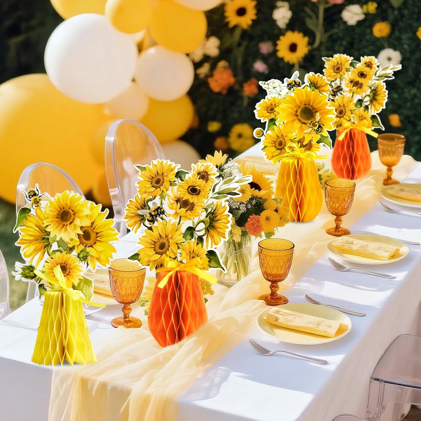 SUNBEAUTY 9PCS Spring Wildflower Party Decorations Wild Flowers Honeycomb Centerpieces for Tables Wildflower Birthday Spring Flower Theme Party Decorations for Garden Baby Shower, Easter, Mothers Day