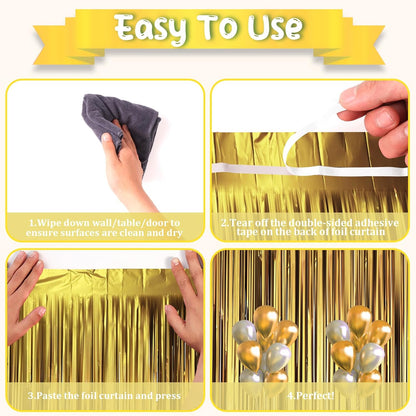 Voircoloria 3 Pack 3.3x8.2 Feet Gold Foil Fringe Backdrop Curtains, Tinsel Streamers, Fringe Backdrop for 2025 New Years Eve, Graduation, Birthday, Baby Shower, Gender Reveal, Disco Party - Colors B