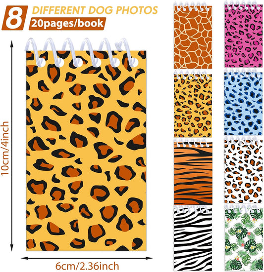 Dianelhall 24 Pcs Wild Animals Mini Notepads Small Spiral Pocket Notebooks Jungle Animals Leopard Cheetah Theme Party Favors Supplies, 8 Styles