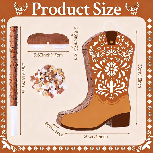 Sotiff Western Piñata Mexicanos Boots Piñata with Stick Blindfold Confetti for West Cielito Lindo Platos De Barro Themed Birthday Party Game Favors Decor 15 x 12 Inches