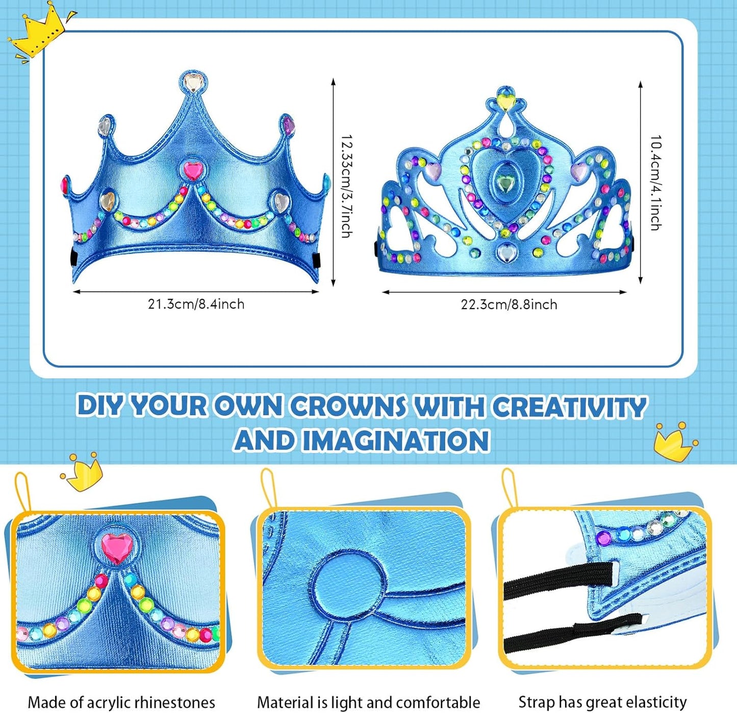 Yaomiao 44 Pcs Birthday Foam Crowns for Kids Princess Tiaras King Hat Bulk Diamond Sticker Kits for Crown Party Supplies