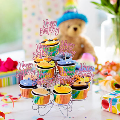 24 PCS Happy Birthday Cupcake Toppers Glitter Picks for Celebrating Anniversary Theme Party Cake Decorations Supplies Gold