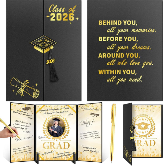Graduation Guest Book 2026 Black And Gold Keepsake For Heartfelt Messages, Party Table Sign In, Graduation Signature Book For Class Of 2026