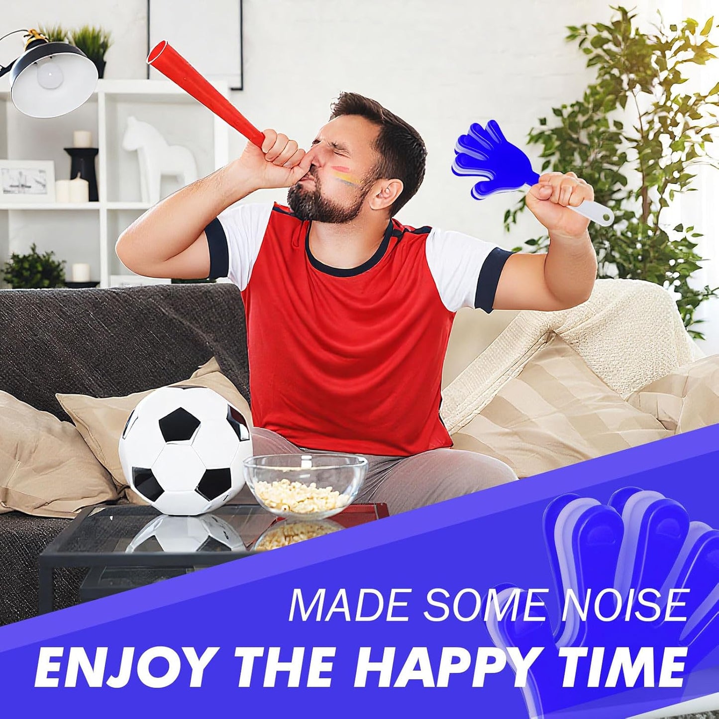 48 Pack Hand Clappers 7.5 Inch Noisemakers Bulk for Team Sports School Events Party Favors(Blue and White)