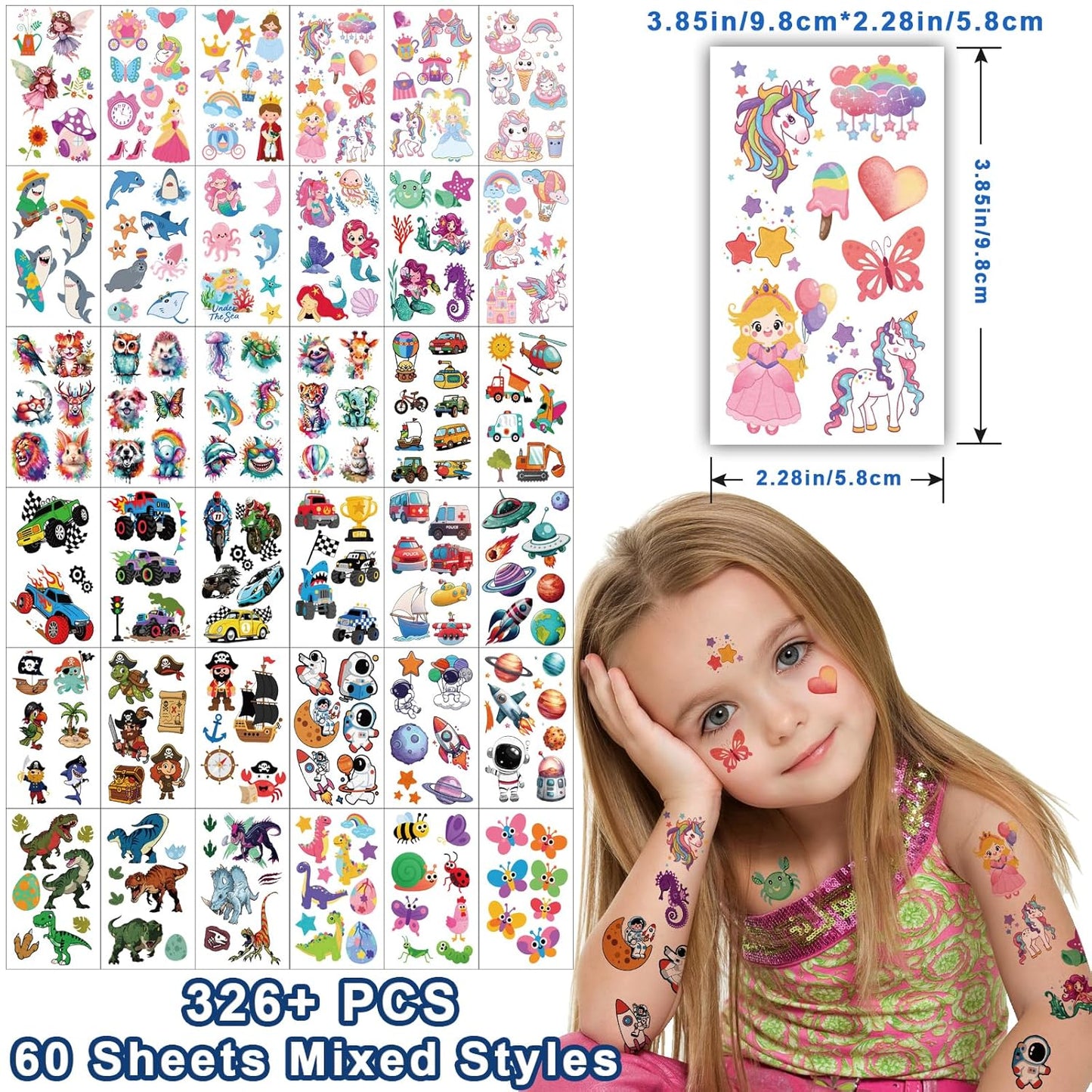 252+ PCS Glow Unicorn Princess Temporary Tattoo for Kids, 36 Sheets Rainbow Castle Candy Star Prince Fake Tattoos Sticker for Girls Boys, Luminous Birthday Magic Fairy Theme Party Favors Decoration