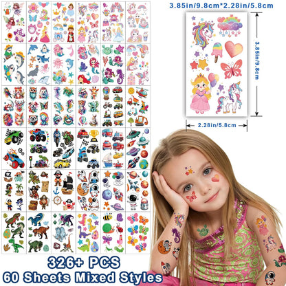 252+ PCS Glow Unicorn Princess Temporary Tattoo for Kids, 36 Sheets Rainbow Castle Candy Star Prince Fake Tattoos Sticker for Girls Boys, Luminous Birthday Magic Fairy Theme Party Favors Decoration