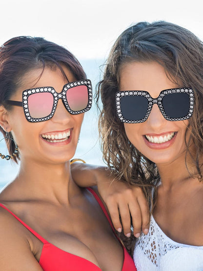 Flutesan 12 Pairs Women Disco Sunglasses Crystal Oversized Sunglasses 70s Rhinestone Diamond Retro Glasses for Rave Festival