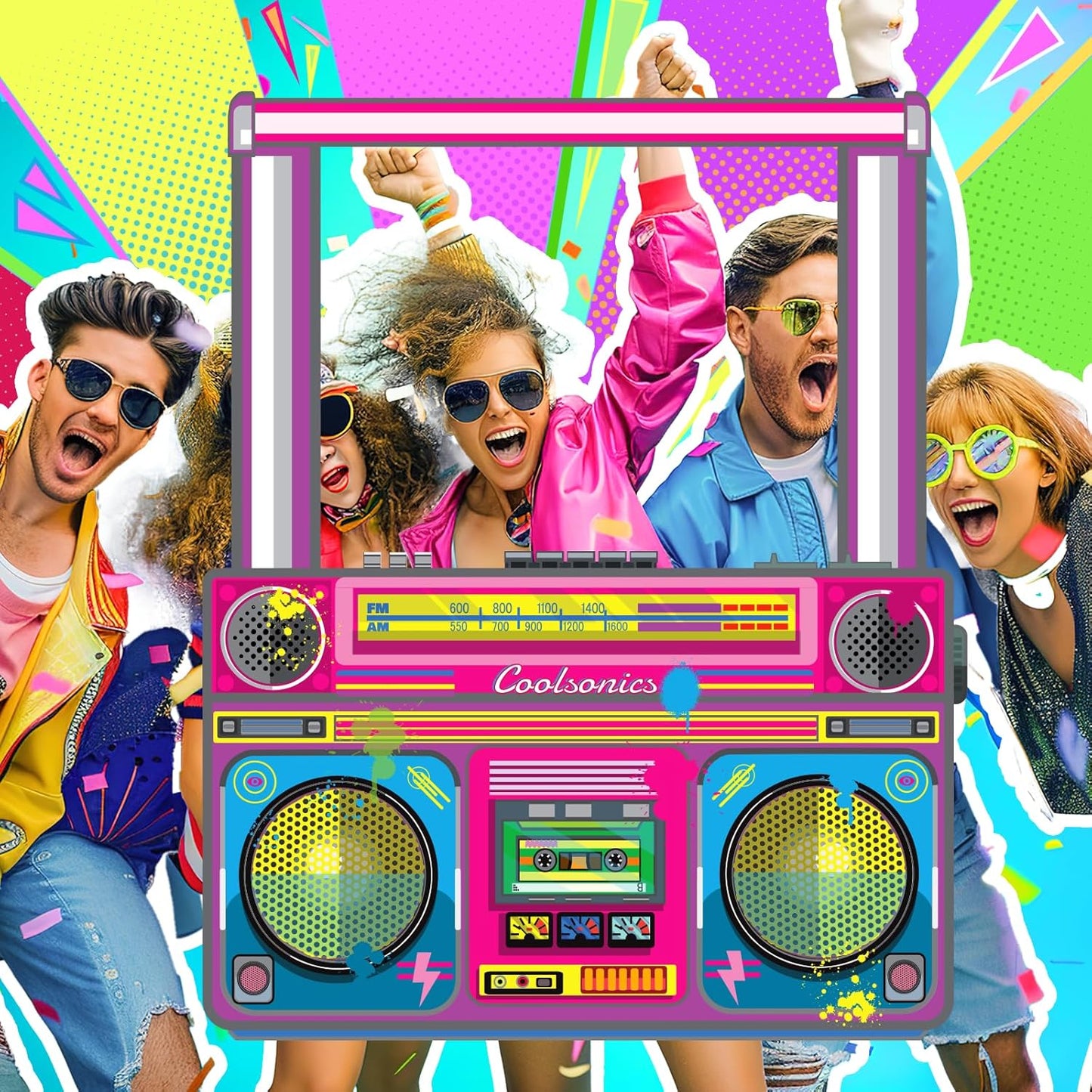 Radio Boombox Photo Booth Props for 80s 90s Party Decorations 37.4 x 31.5 inch, Retro Radio Boombox Selfie Backdrop for Hip Hop Music Theme Birthday Decorations 1980s Party Supplies