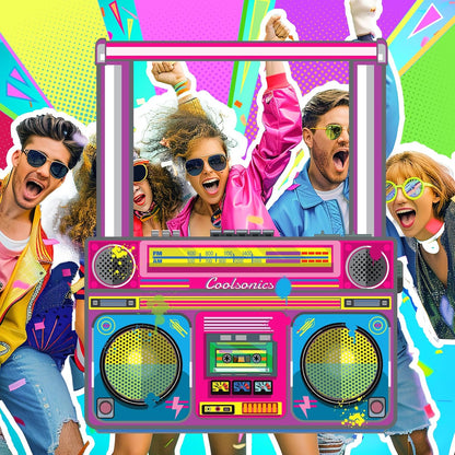 Radio Boombox Photo Booth Props for 80s 90s Party Decorations 37.4 x 31.5 inch, Retro Radio Boombox Selfie Backdrop for Hip Hop Music Theme Birthday Decorations 1980s Party Supplies