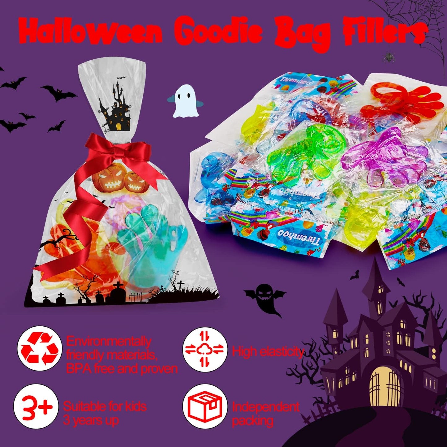 Thremhoo 40Pcs Glow in the Dark Sticky Hands Kids Party Favor Supplies Goodie Bag Stuffer Pinata Return Gift Stretchy Class Prize Carnival Sensory Goody Party Pinata Filler Treasure Box Bulk Toy
