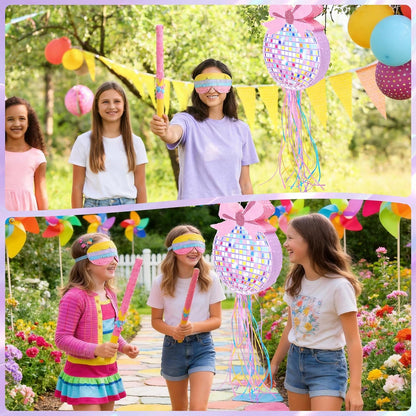 Rock and Roll Skeleton Piñata with Headphones Design Blindfold Hitting Stick Confetti for Music Themed Birthday Party (15.56 x 13.19 x 2.76 inch)