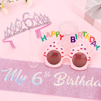 YARIEW 3rd Birthday Decorations, 3rd Glitter Purple Sash and Crown Kit with Happy Birthday Sunglasses, Tiara Princess Crown and Sash Party Outfit Accessory