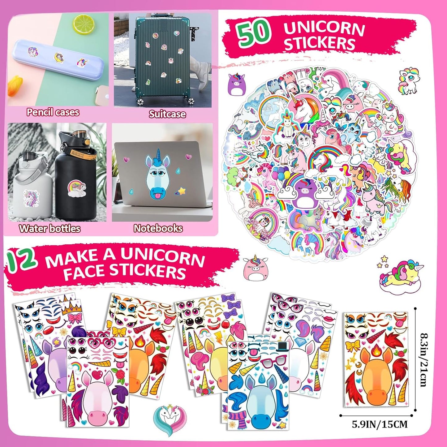 CIRDOTSH Unicorn Party Favors - Kids' Birthday Supplies, Goodie Bags Decorations, Fillers & Toys - Pink