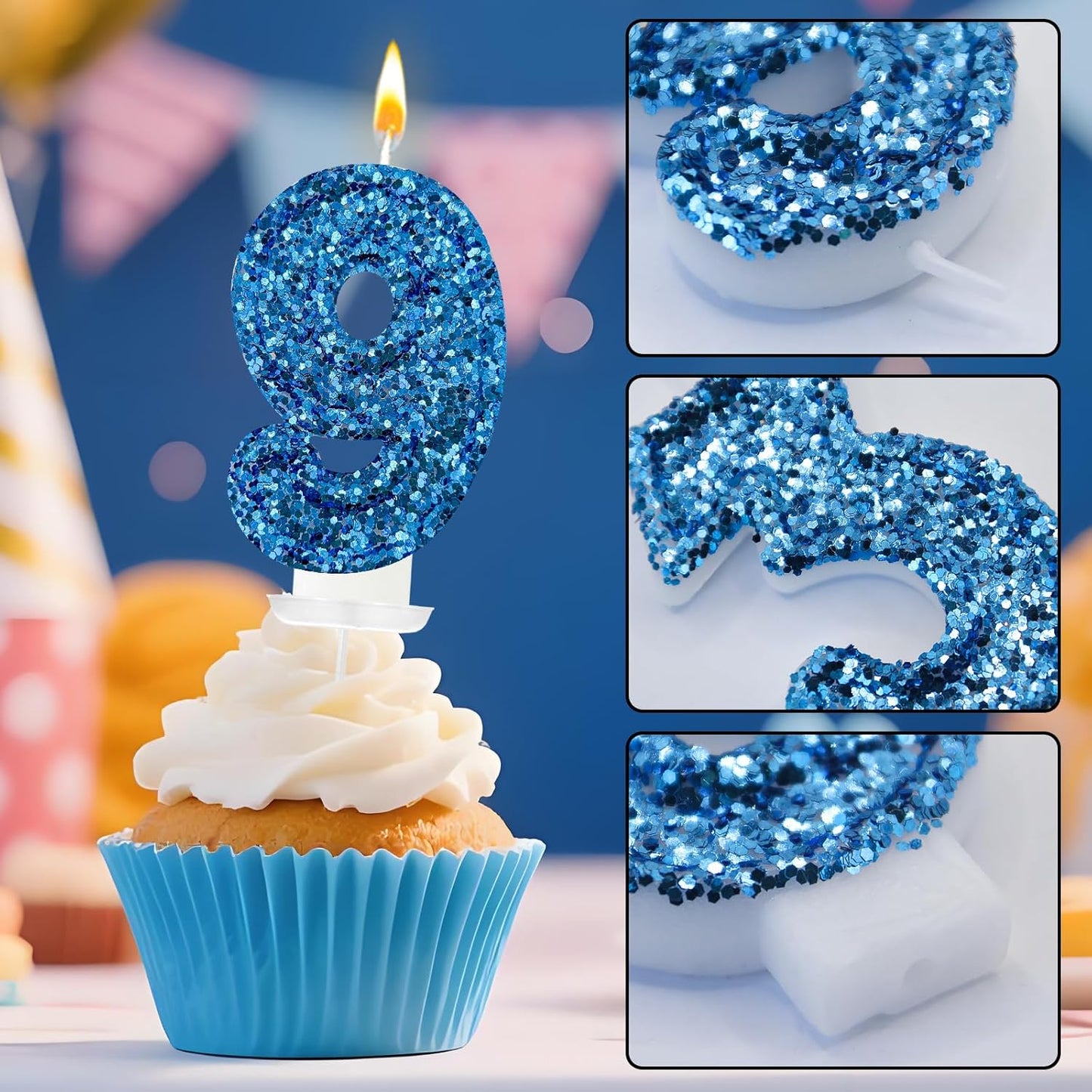 Birthday Number Candles, Glitter Number Candle Cake Decorations with Sequins, Cupcake Decorations for Girls, Women, Party Anniversary Celebrations (Number 6, Purple)