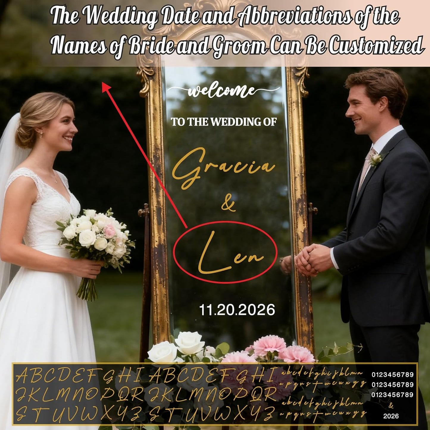 Custom Name Welcome to Our Wedding Signs Personalized Wedding Mirror Decals Selfie Mirror Decal for Wedding Entry Reception Display Golden Date Marriage DIY Vinyl Lettering Welcome Party Decoration